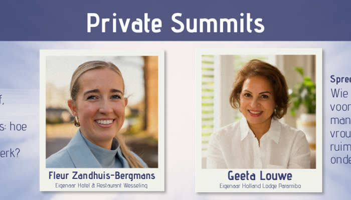 Fleur Zandhuis-Bergmans en Geeta Louwe verzorgen Private Summits op HotelSummit 2026